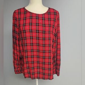 LOFT Red and Black Plaid Blouse